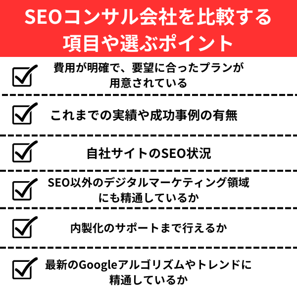 SEOコンサル会社を比較する項目や選ぶポイント